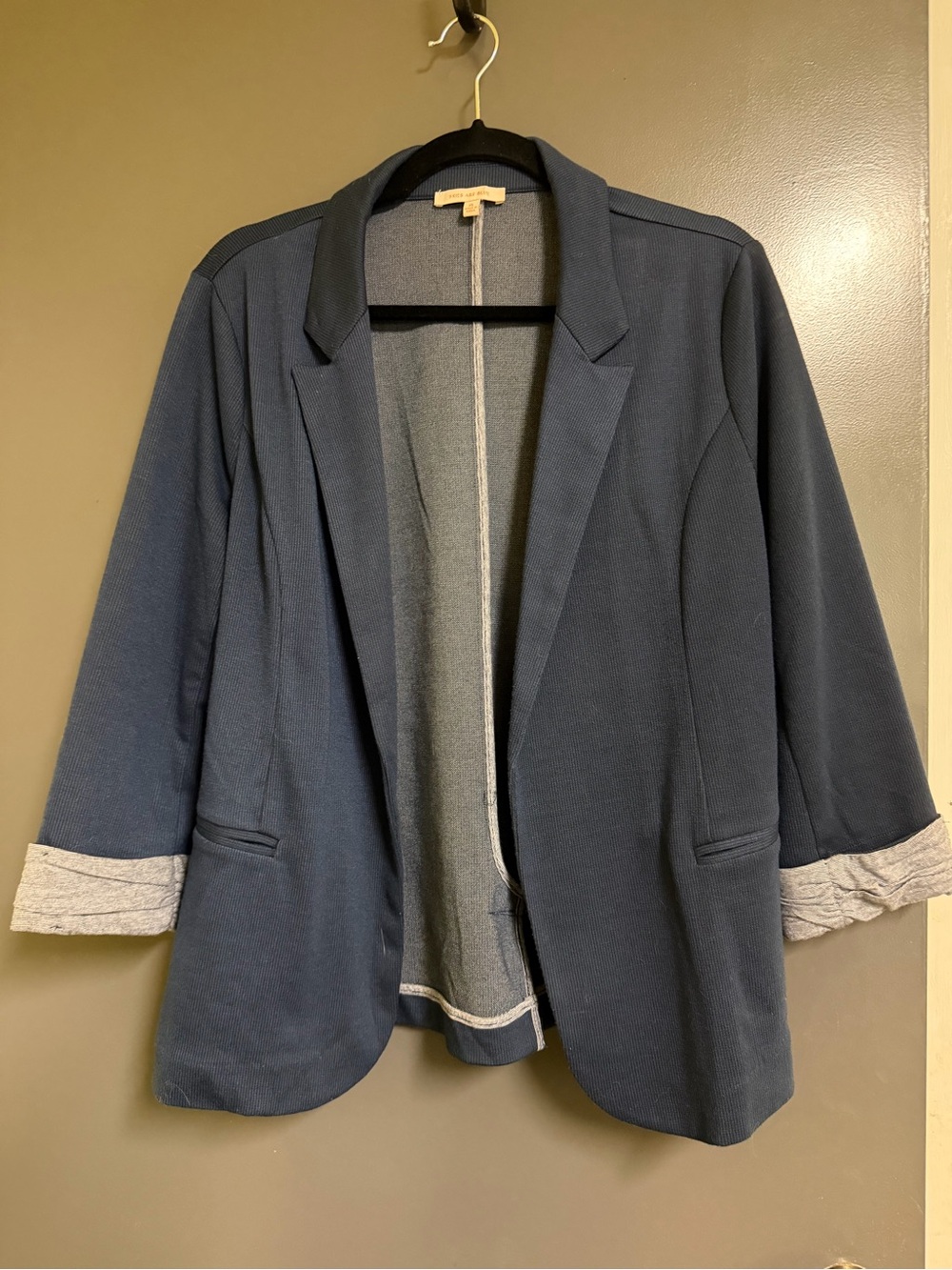Skies Are Blue Navy Open-Front Blazer with Rolled Cuffs